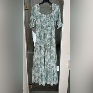 Baltic Born flowy mint green, light blue and white floral maxi dress.